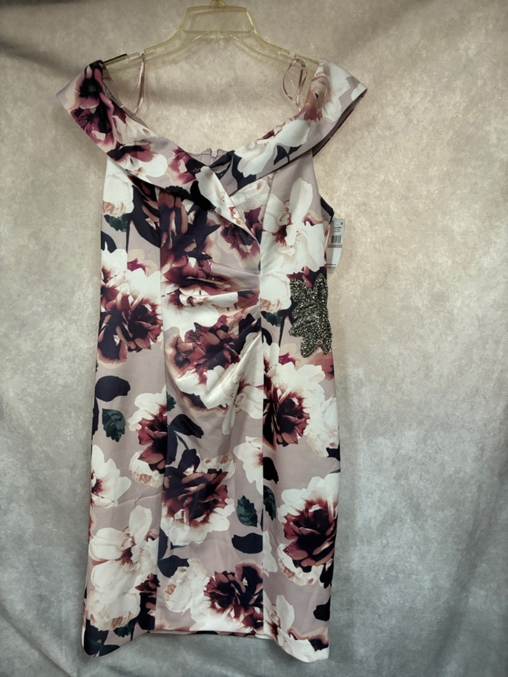 Floral Off-Shoulder Cocktail Dress in Lilac Blush and Burgundy